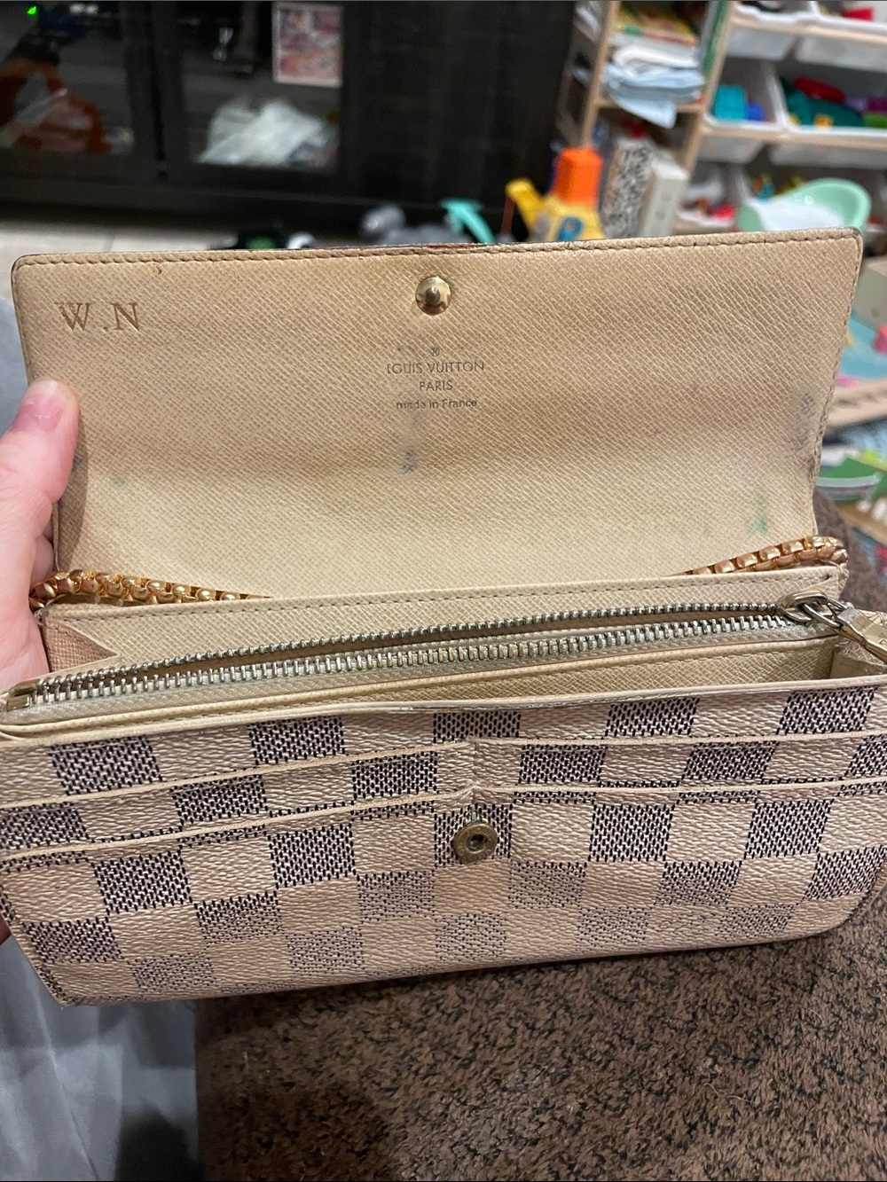 LV Beige Checkered Chain Wallet Crossbody - Picture 2 of 2